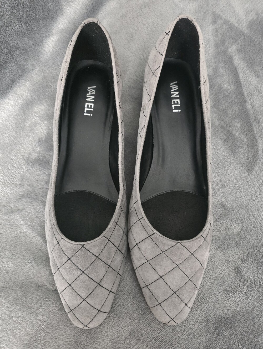 VANELi Grey Quilted Suede Pointed Toe Low Block Heels - Size 10.5 N